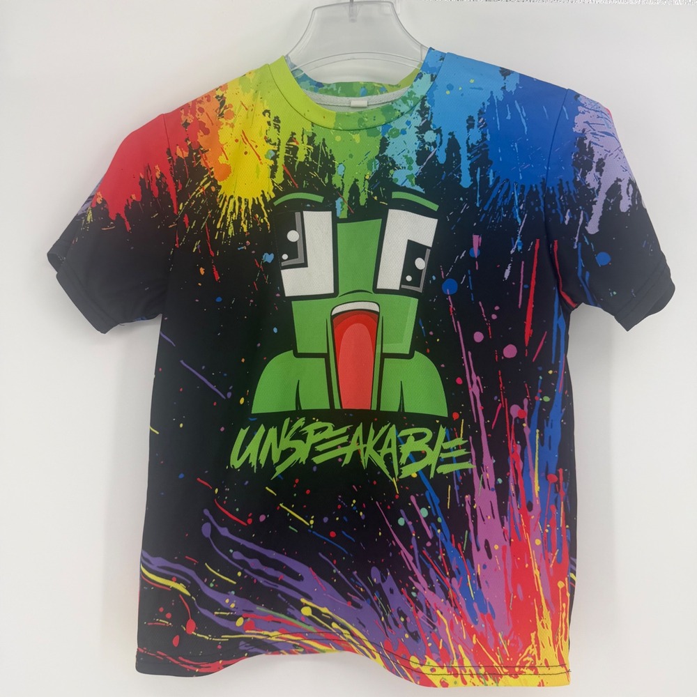 Unspeakable Gaming Kids T-Shirt Rainbow Paint Splatter Graphic Tee Black KS